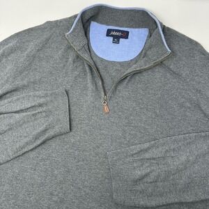 Johnnie O Bailey 1/4 Zip Sweater Men XL Gray Pullover‎ Silk Cotton Blend Knit